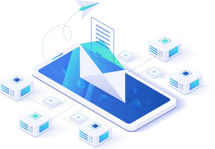 Email service isometric electronic mail message concept as part of business marketing webmail or mobile service layout for website landing header newsletter sending background